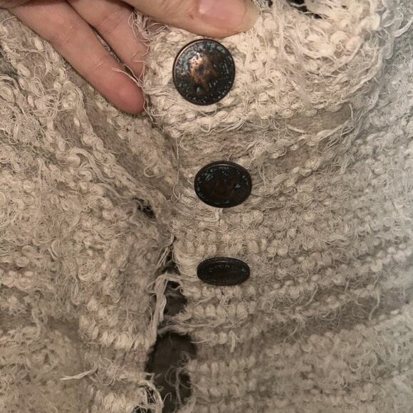 FREE PEOPLE Sz Small Knit Shag Shaggy Sweater Shacket Coat Metal Buttons Soft - Picture 2 of 8